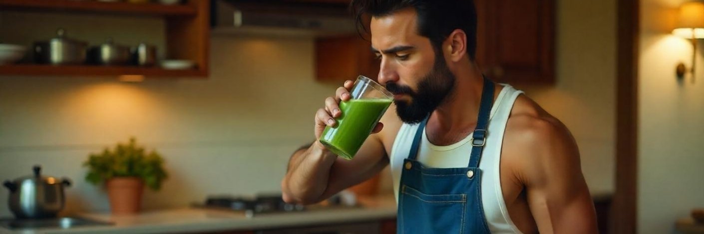 Man enjoying a green testosterone-boosting smoothie recipes