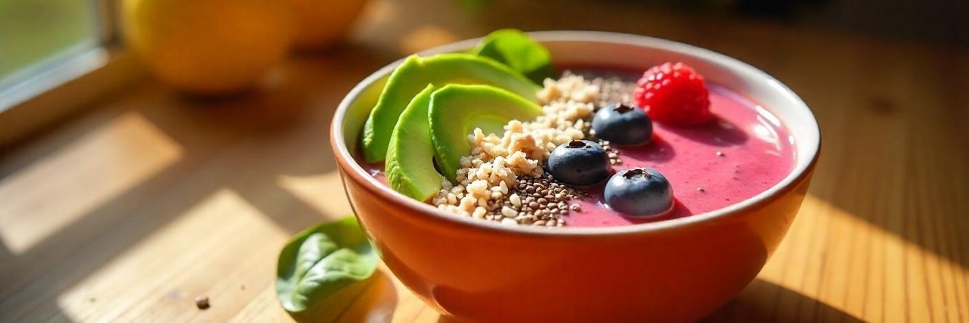 Testosterone-boosting smoothie recipes bowl with spinach, avocado, and berries.