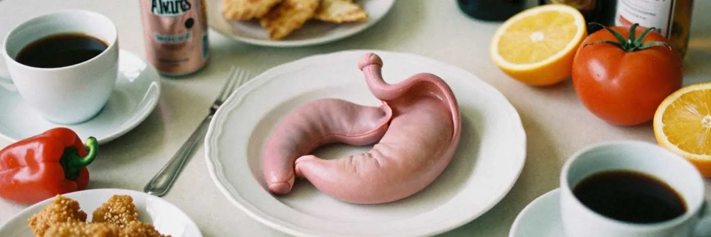 Ten worst foods for acid reflux shown with a simple stomach illustration