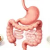 Ten worst foods for acid reflux with stomach illustration showing trigger foods and healthy alternatives