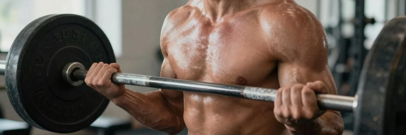 Does masturbation affect muscle growth bodybuilder training with visible muscle highlights.