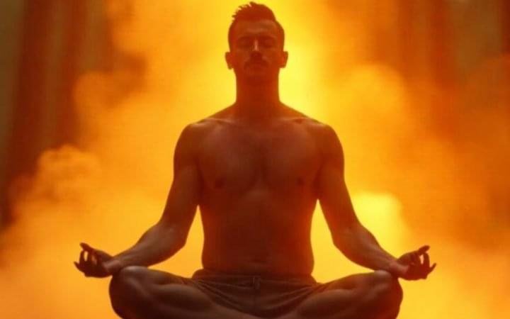 Person meditating to increase energy and focus through not ejaculating for 7 days semen retention practice